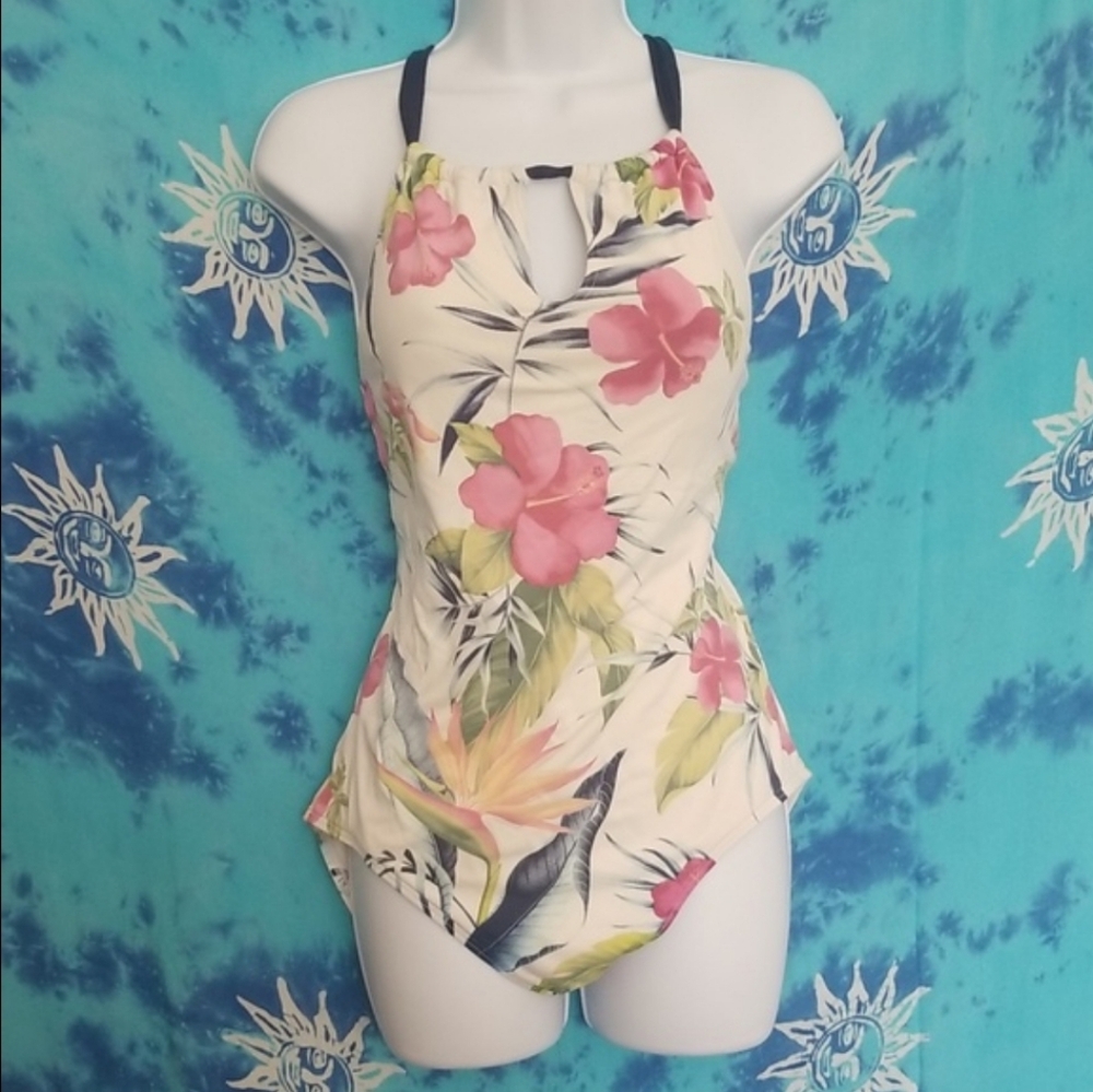 Tommy Bahama Floral One Piece Swimsuit - White, Green, Pink, Blue